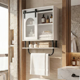 3-Tier Storage Bathroom Wall Cabinet Industrial Design With Towel Rack White - thumbnail 3