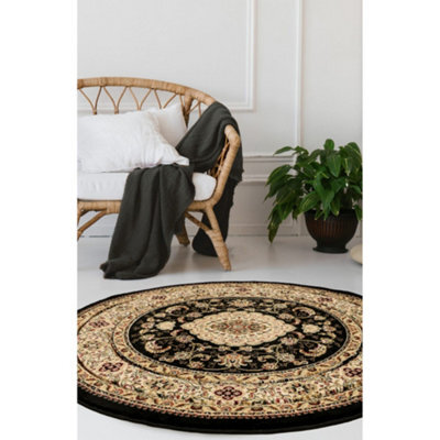 Melrose Classic Traditional Black Vintage Round Rug 133X133Cm - image 1