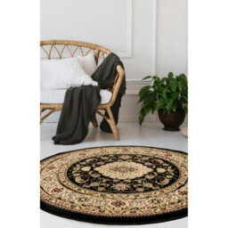 Melrose Classic Traditional Black Vintage Round Rug 133X133Cm - thumbnail 1