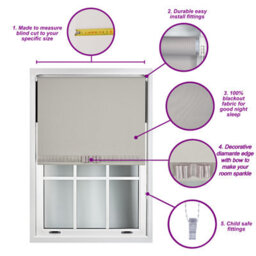 Grey Blackout Roller Blind With Silver Diamante & Grey Bow Free Cut Down Service By Furnished - (W)210Cm X (L)210Cm - thumbnail 8