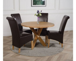 That's Furniture Oregon Round Oak Dining Table And 4 Chairs Dining Set With Montana Brown Leather Chairs - thumbnail 2