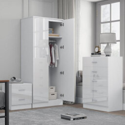 Reflect 2 Door Mirror Wardrobe, 5 Drawer Chest, 2 Drawer Bedside - White Gloss & Matt White - Modern Bedroom Furniture Set - thumbnail 2