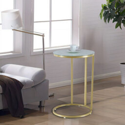 Urbn-Living Urbnliving 60Cm Height C-Shape Sofa Bed Snack Side End Portable Small Couch White Glass Table Top With Gold Legs - thumbnail 2