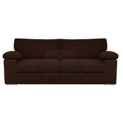 Furnishings For Less UK Delta Large Fabric 3 Seater Sofa  Padded Arms Jumbo Cord Chocolate