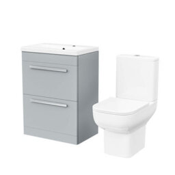 Nes Home 600mm Matte Grey Drawers Basin Vanity Unit Square Close Coupled Toilet - thumbnail 6