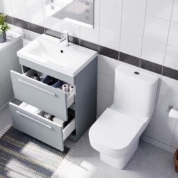 Nes Home 600mm Matte Grey Drawers Basin Vanity Unit Square Close Coupled Toilet - thumbnail 4