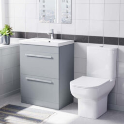 Nes Home 600mm Matte Grey Drawers Basin Vanity Unit Square Close Coupled Toilet - thumbnail 1
