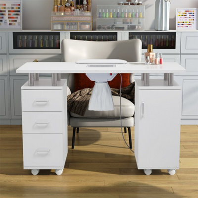 Darphe White Mobile Manicure Table With Dust Collector, 120 W X 45 D X 76.5 H (Cm) - image 1