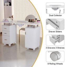 Darphe White Mobile Manicure Table With Dust Collector, 120 W X 45 D X 76.5 H (Cm) - thumbnail 3
