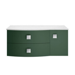 Balterley Gentleshaw Contemporary Left-Hand Wall Hung Vanity Unit With Marble Worktop, Hunter Green, 1000mm