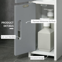 Kleankin Freestanding Tall Bathroom Cabinet W/ Open Shelves 3 Cupboards, Grey - thumbnail 5