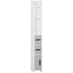 Kleankin Freestanding Tall Bathroom Cabinet W/ Open Shelves 3 Cupboards, Grey - thumbnail 2