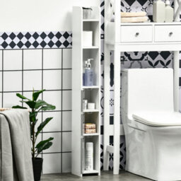 Kleankin Freestanding Tall Bathroom Cabinet W/ Open Shelves 3 Cupboards, Grey - thumbnail 7