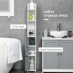 Kleankin Freestanding Tall Bathroom Cabinet W/ Open Shelves 3 Cupboards, Grey - thumbnail 4