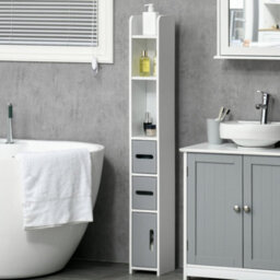 Kleankin Freestanding Tall Bathroom Cabinet W/ Open Shelves 3 Cupboards, Grey