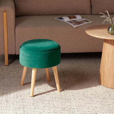 Wyld And Coco Velvet Upholstered Stool In Emerald Green With Tray Top And Storage, W39 X D39 X H43Cm - image 1