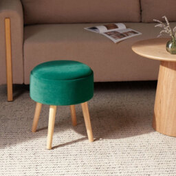Wyld And Coco Velvet Upholstered Stool In Emerald Green With Tray Top And Storage, W39 X D39 X H43Cm - thumbnail 1