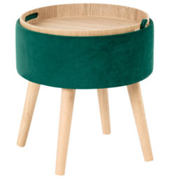 Wyld And Coco Velvet Upholstered Stool In Emerald Green With Tray Top And Storage, W39 X D39 X H43Cm - thumbnail 4
