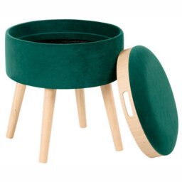 Wyld And Coco Velvet Upholstered Stool In Emerald Green With Tray Top And Storage, W39 X D39 X H43Cm - thumbnail 5