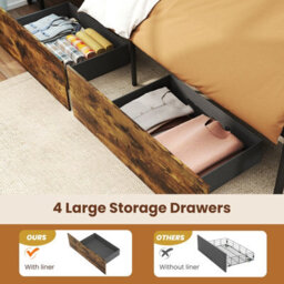 Gainoom Double Size Bed Frame Industrial Upholstered Platform Bed With Led Lights & 4 Drawers - thumbnail 6