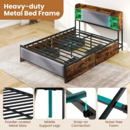 Gainoom Double Size Bed Frame Industrial Upholstered Platform Bed With Led Lights & 4 Drawers - thumbnail 8