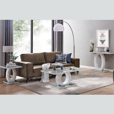 Furniturebox Uk Giovani Grey White High Gloss Glass Console Coffee End Side Table Set - image 1