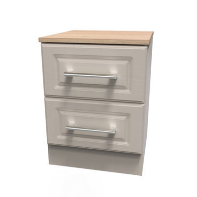 Sevilla Ready Assembled Matt Beige Light Oak Effect 2 Drawer Bedside Chest (H)505mm (W)395mm (D)415mm - image 1