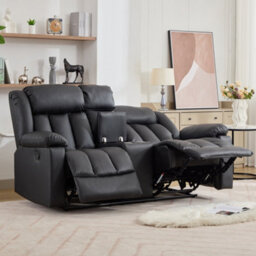 Sheridan 2 Seat Recliner Sofa With Central Console - Black - thumbnail 2