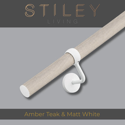 Stiley Living Amber Teak/matt White Stair Handrail Kit 3.6M, Wall Mounted Banister Rail, 10Yr Guarantee - image 1