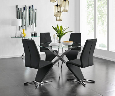 Furniturebox Uk Novara Chrome Metal And Glass Large Round Dining Table And 4 Black Willow Chairs Set - image 1