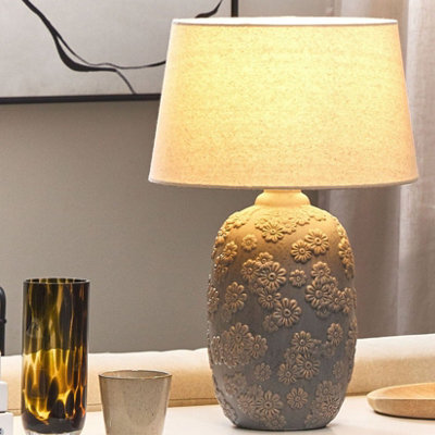 Beliani Grey Beige Ceramic Daisy Table Lamp With Beige Empire Shade 46Cm - image 1
