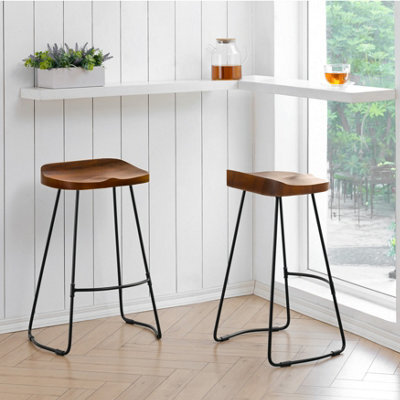 MH London Lara Set Of Two Saddle Seat Kitchen & Breakfast Counter Bar Stools - Walnut - image 1
