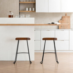 MH London Lara Set Of Two Saddle Seat Kitchen & Breakfast Counter Bar Stools - Walnut - thumbnail 2