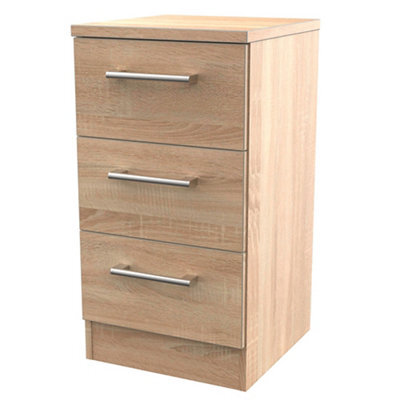 Brindisi Ready Assembled Matt Oak Effect 3 Drawer Bedside Table (H)695mm (W)395mm (D)415mm - image 1