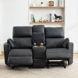 Hudson 2 Seat Rocker Recliner Sofa With Centre Console - Black