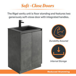 Plum&clay Rigel Concrete Grey Floor Standing Bathroom Vanity Unit With Black Basin (W)600mm (H)850mm - thumbnail 3