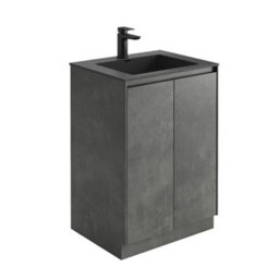 Plum&clay Rigel Concrete Grey Floor Standing Bathroom Vanity Unit With Black Basin (W)600mm (H)850mm - thumbnail 1
