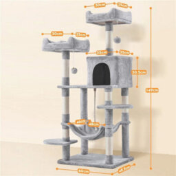Light Gray 149Cm H Cat Tree, Cat Tower For Indoors Cats W/large Perch&condos - thumbnail 2