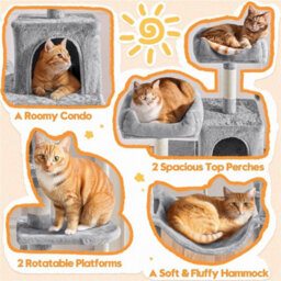 Light Gray 149Cm H Cat Tree, Cat Tower For Indoors Cats W/large Perch&condos - thumbnail 3