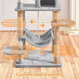 Light Gray 149Cm H Cat Tree, Cat Tower For Indoors Cats W/large Perch&condos - thumbnail 4