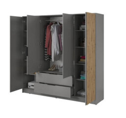 Arte Nelly Contemporary Hinged 4 Door Wardrobe Grey 2 Drawers 8 Shelves 1 Hanging Rail Lamela Decor (H)2000mm (W)2060mm (D)510mm - thumbnail 3