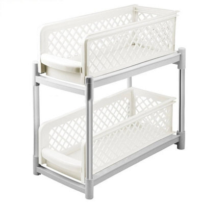 Bathroom Storage Rack 2 Tier Drawer Basket Tray Desktop Shower - image 1