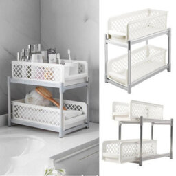 Bathroom Storage Rack 2 Tier Drawer Basket Tray Desktop Shower - thumbnail 5