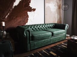 Beliani Sofa 3 Seater Chesterfield Faux Leather Green - thumbnail 2