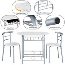 Dining Room Table Set 3 Piece Breakfast Bar Table Set Kitchen Table And 2 Chairs - thumbnail 4