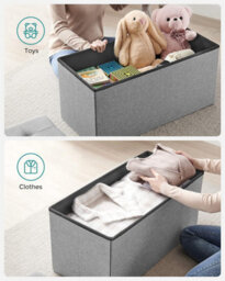 Songmics Ottoman, Multi-Purpose Storage Bench, Foldable With Flip-Top Lid, For Bedroom, Living Room, And Hallway, Light Grey - thumbnail 4