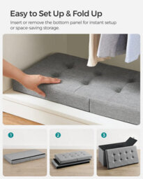 Songmics Ottoman, Multi-Purpose Storage Bench, Foldable With Flip-Top Lid, For Bedroom, Living Room, And Hallway, Light Grey - thumbnail 5