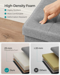Songmics Ottoman, Multi-Purpose Storage Bench, Foldable With Flip-Top Lid, For Bedroom, Living Room, And Hallway, Light Grey - thumbnail 3