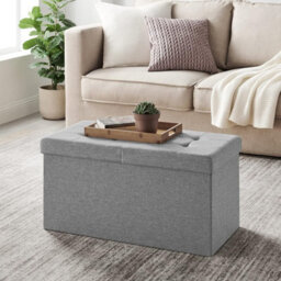 Songmics Ottoman, Multi-Purpose Storage Bench, Foldable With Flip-Top Lid, For Bedroom, Living Room, And Hallway, Light Grey