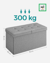 Songmics Ottoman, Multi-Purpose Storage Bench, Foldable With Flip-Top Lid, For Bedroom, Living Room, And Hallway, Light Grey - thumbnail 2